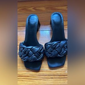 Marc Fisher Cerita Block Heel Slip-On Puffy Braided Sandal in Black | Size 8